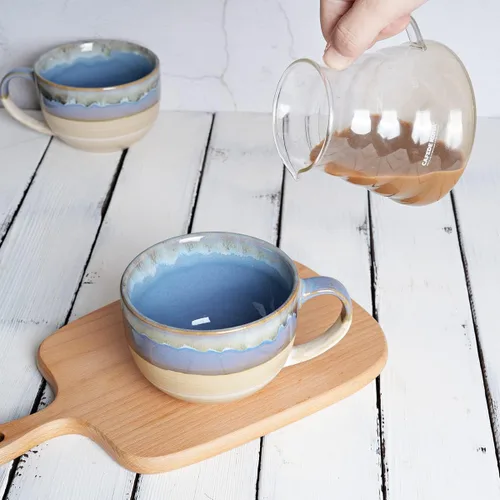 Miniatura 5 de Bosmarlin Juego de 2 tazas de café jumbo de cerámica, 23 onzas, tazones de sopa grandes con asas, aptos para lavavajillas y microondas (azul)