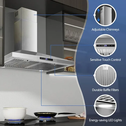 Miniatura 2 de SNDOAS Campana extractora de 30 pulgadas, campana extractora de acero inoxidable para montaje en pared, campana de ventilación de 30 pulgadas
