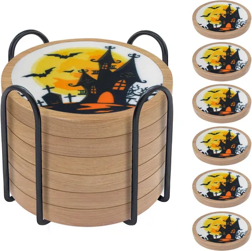 Miniatura 19 de Posavasos de madera para bebidas, Minacun conjuntos de posavasos absorbentes de 5, posavasos para bebidas para protección de mesa de café