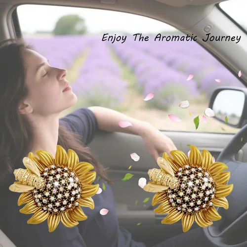 Miniatura 3 de ORIESSE Accesorios para auto con girasol, clips móviles de abeja y flor para ambientador de aire del coche, decoraciones brillantes para ventilación