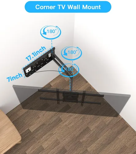Miniatura 3 de Soporte de pared para TV de brazo largo con extensión de 25.6 pulgadas, soporte de TV de esquina de movimiento completo resistente para pantallas