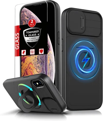 Miniatura 49 de Funda magnética para iPhone 11 Pro compatible con carga inalámbrica MagSafe, con 2 protectores de pantalla, anillo kickstand de 360° integrado +