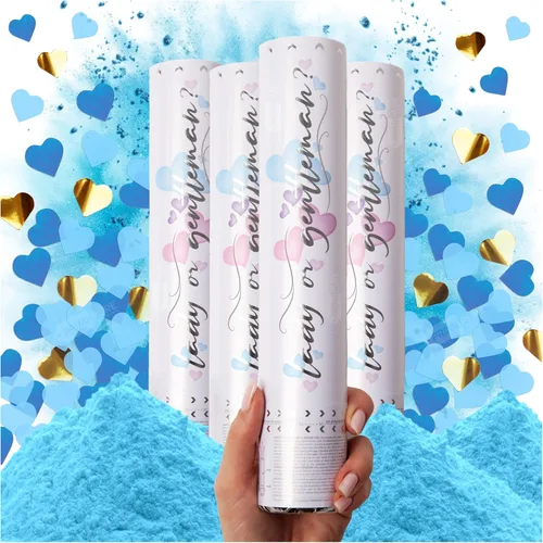 Miniatura 12 de PrimePure Cañón de confeti para revelación de género, polvo biodegradable y confeti en forma de corazón, 2 rosas y 2 azules, paquete de 4