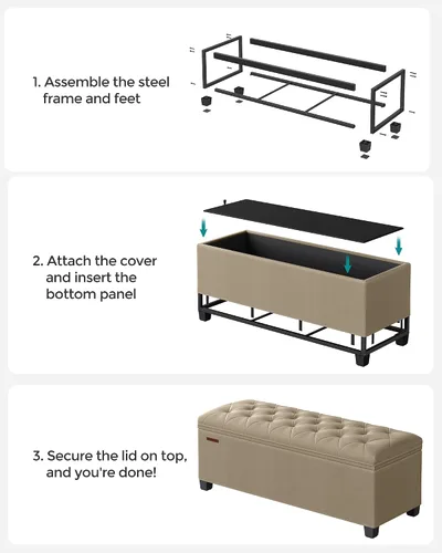 Miniatura 7 de SONGMICS Banco otomano de almacenamiento, reposapiés con patas, 15.7 x 43.3 x 15.7 pulgadas, banco de extremo de cama, baúl de almacenamiento, carga