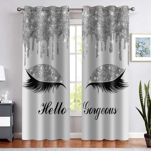 Miniatura 23 de Hello Gorgeous - Cortina de pestañas de unicornio, para oscurecer la habitación, con aislamiento térmico, con ojales, para decoración de dormitorio