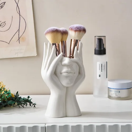 Miniatura 5 de FJS Jarrones de Cerámica con Cara, Jarrones de Flores Blancos para Decoración, 3.5" An x 7" Al Jarrón Decorativo Moderno como Centro de Mesa
