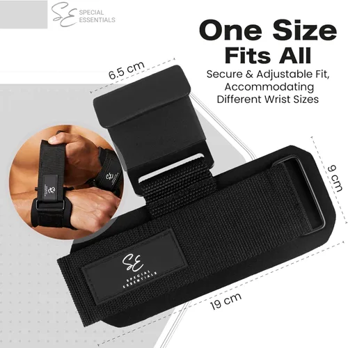 Miniatura 3 de Special Essentials Ganchos de levantamiento de pesas: 1 par de ganchos de acero de alta calidad con correas acolchadas para la muñeca para un mejor