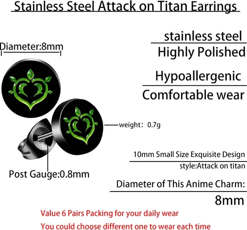 Miniatura 7 de MARSALIA Aretes de anime, aretes de impacto Genshin para hombres y niños, 6 pares de aretes negros de acero inoxidable para fanáticos de Genshin