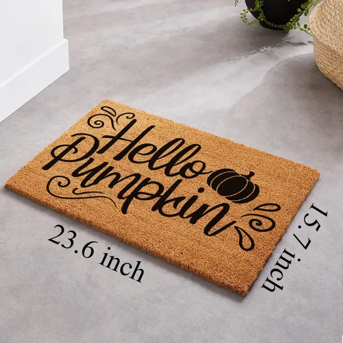 Miniatura 3 de Felpudo divertido de fibra de coco – Hello Pumpkin Thanks Giving Halloween Welcome Front Porch Decor – Personalizado, resistente, antideslizante