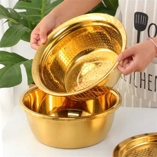 Miniatura 4 de Juego de colador multifuncional 3 en 1, rallador de cocina de acero inoxidable, cesta de drenaje/lavabo inferior para lavar arroz, frutas, verduras