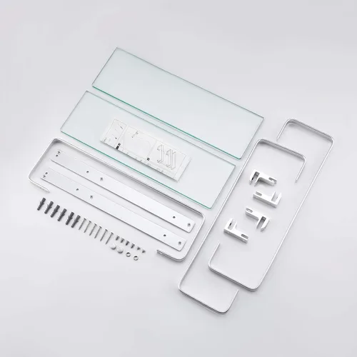 Miniatura 9 de KES Estante de vidrio templado para baño, estante de vidrio de almacenamiento de 2 niveles, rectangular con barra montado en la pared, acabado