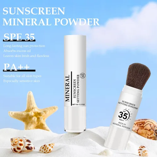 Miniatura 2 de Polvo fijador de protector solar mineral, SPF 35 translúcido suelto para cara y cuero cabelludo, polvo de cepillo mineral, acabado mate natural