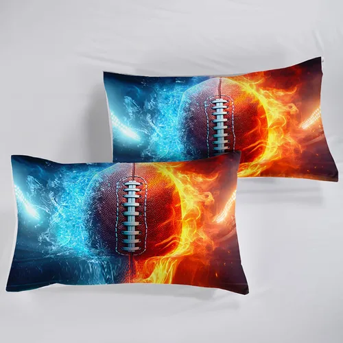 Miniatura 7 de QOOMO Juego de edredón de fútbol americano de 3 piezas, tamaño individual, juego de ropa de cama de fuego y agua para adolescentes, niños y niñas