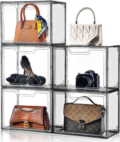 Miniatura 7 de Organizador de bolso para armario, vitrina de acrílico transparente para organizador de bolso, caja de almacenamiento de monedero con puerta