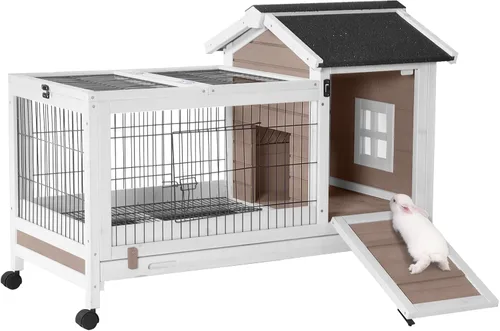 Miniatura 13 de Aivituvin - Conejera de dos pisos con ruedas para conejos, jaula para conejos de interior y exterior con 2 bandejas profundas sin fugas
