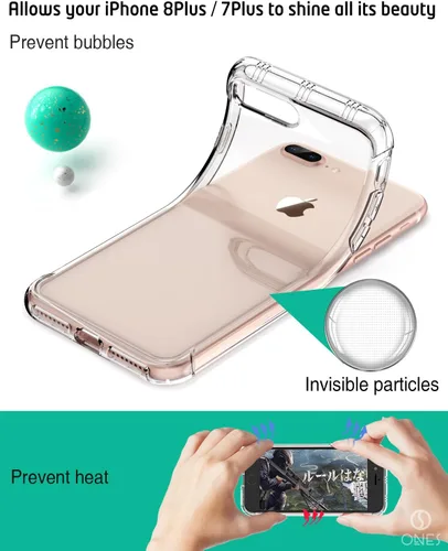 Miniatura 6 de ONES Funda transparente para iPhone 8 Plus/7 Plus, funda delgada de silicona TPU suave, funda protectora militar contra caídas para teléfono