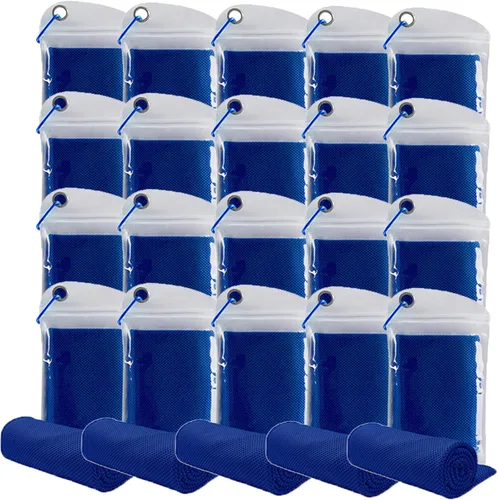 Paquete de 20 toallas refrescantes de 40 x 12 pulgadas, toalla de hielo para cuello y cara, microfibra fría con bolsa transpirable para yoga, Azul