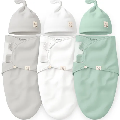 KeaBabies Paquete de 3 mantas envolventes para recién nacidos, niñas, niños con gorros - Sacos de dormir suaves y orgánicos para bebés, juego de