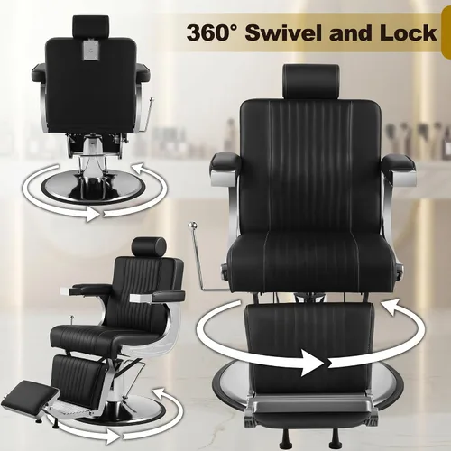 Miniatura 5 de LOUVIXA Sillas de peluquería para peluquería, sillas reclinables para estilista, silla de peluquería giratoria profesional 360, silla de pelo