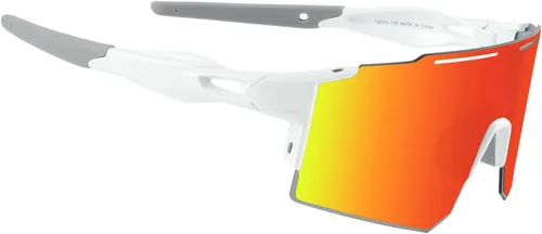 Miniatura 14 de OULAIQI Gafas de sol de ciclismo, polarizadas, para hombres y mujeres, con 1 lente o 3 lentes intercambiables, gafas de béisbol Rojo