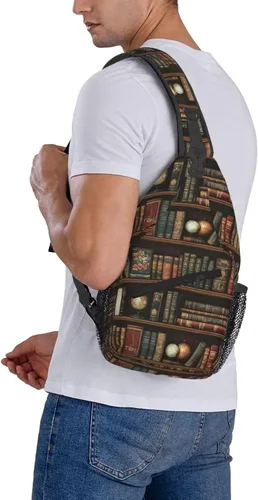 Miniatura 6 de Small Crossbody Bags for Women Men - Vintage Bookshelves Print Adjustable Shoulder Bag Fanny Packs Belt Sling Bag Crossbody Purses Backpack for