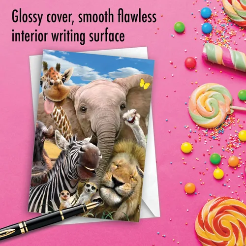 Miniatura 3 de NobleWorks - 1 divertida tarjeta de cumpleaños de animales con sobre - Bonita tarjeta para cumpleaños - Aquí está mirando el zoológico C6639FBDG-US