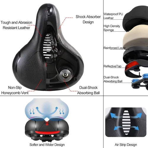 Miniatura 4 de TOPCABIN Asiento cómodo para bicicleta con doble bola de absorción de golpes, espuma viscoelástica gruesa, impermeable, universal, asiento ancho