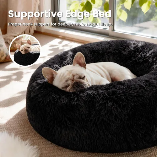 Miniatura 2 de Love's cabin Cama calmante para gatos de interior, cama redonda con forma de dona antiansiedad para perros, cama lavable de piel sintética esponjosa