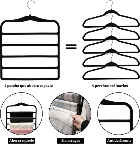 Miniatura 2 de Organizadores y almacenamiento de armario, paquete de 3 perchas de terciopelo para pantalones, ahorro de espacio, antideslizantes, organizador de 5