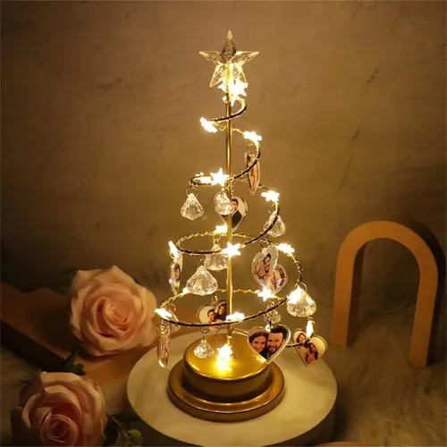 Miniatura 6 de Foto personalizada de árbol de Navidad, luces personalizadas para árbol de Navidad de 1 a 10, imagen familiar, mesa de metal, luz nocturna de árbol