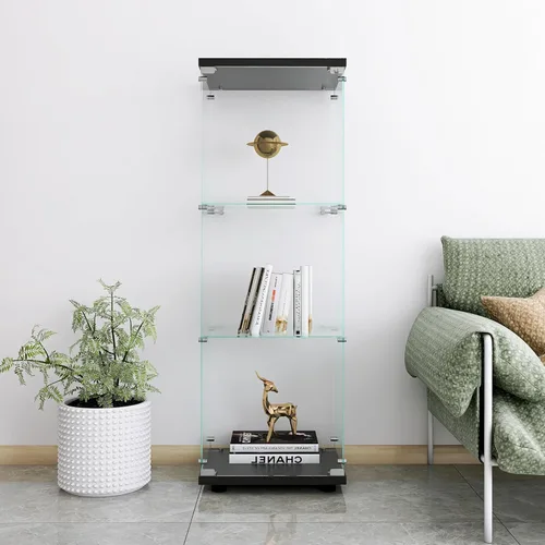 Miniatura 29 de Vitrina de cristal con 3 estantes con 2 puertas, vitrina de cristal transparente para sala de estar, dormitorio, 49.49 x 31.77 x 14.37 pulgadas