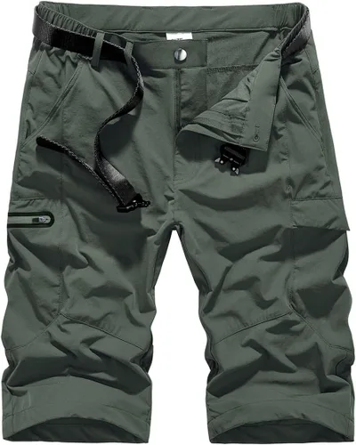 Pantalones cortos tipo cargo de secado rápido para hombre, para verano, casual, senderismo, varios bolsillos (sin cinturón)