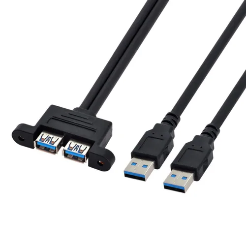 Miniatura 6 de chenyang USB 3.0 Cabezal de panel frontal 2 macho a 2 USB 3.0 hembra Panel Cable de extensión 0.5M con orificios de montaje en panel