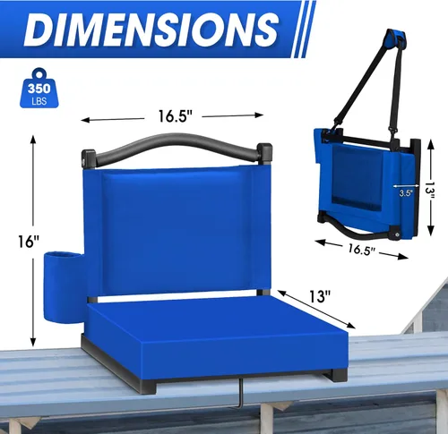 Miniatura 3 de Fragess Asiento para gradas, asientos de estadio con respaldo y cojín grueso, sillas de gradas con correa para el hombro y bolsillo lateral, asiento