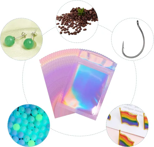 Miniatura 7 de 100 bolsas resellables a prueba de olores, bolsas planas transparentes para almacenamiento de alimentos, bolsas de embalaje de plástico de aluminio