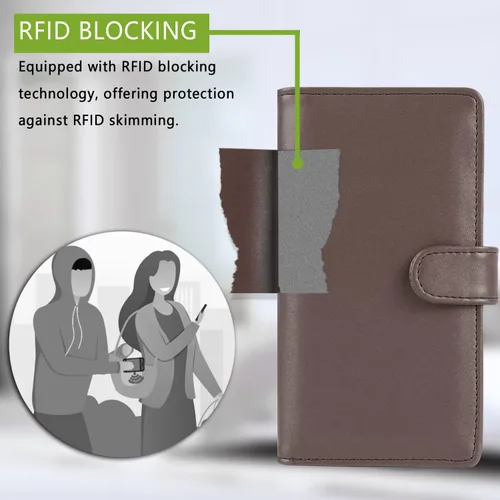 Miniatura 5 de Cubierta de cuero de la PU para registrar cheques duplicados, soporte de chequera de bloqueo RFID, Marrón oscuro, Estilo Billetera