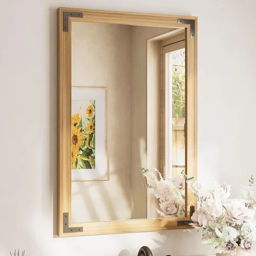 Miniatura 24 de TETOTE Espejo de madera natural de 48 x 24 pulgadas para pared de baño/dormitorio/sala de estar/entrada, espejo rústico de tocador de baño