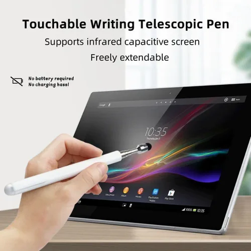 Miniatura 2 de Lápiz óptico telescópico universal para pantallas táctiles, puntero retráctil y lápiz capacitivo con punta especial de flocado, extensible de alta