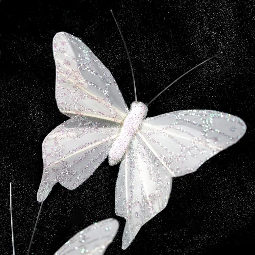 Miniatura 8 de Berfutall - Juego de 12 mariposas de plumas para decoración de mariposas, blancas en alambre. Decoración del hogar de primavera para fiestas, fotos