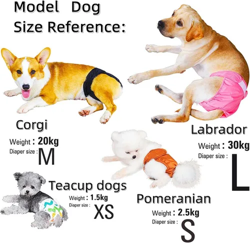 Miniatura 6 de Pañales para mascotas, pañales lavables para perras (paquete de 7), cómodos pañales reutilizables para perritos (estilo A, L)