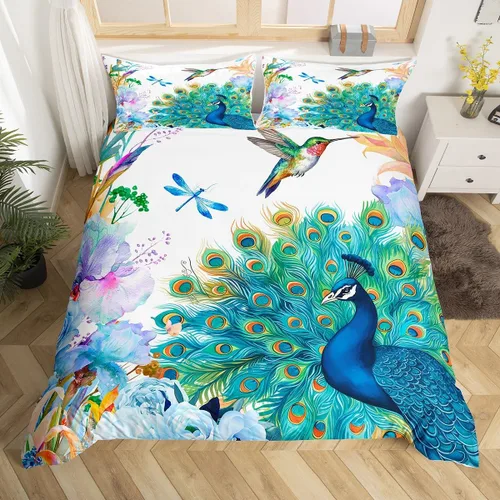 Miniatura 38 de Juego de ropa de cama floral, funda de edredón de flores de iris de colibrí, tamaño matrimonial, jardín, botánico, magnífica, funda de edredón