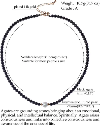 Miniatura 7 de Jewever Gargantilla de perlas cultivadas de agua dulce con ágata negra para mujer, cristales y piedras curativas, regalo de joyería, collar
