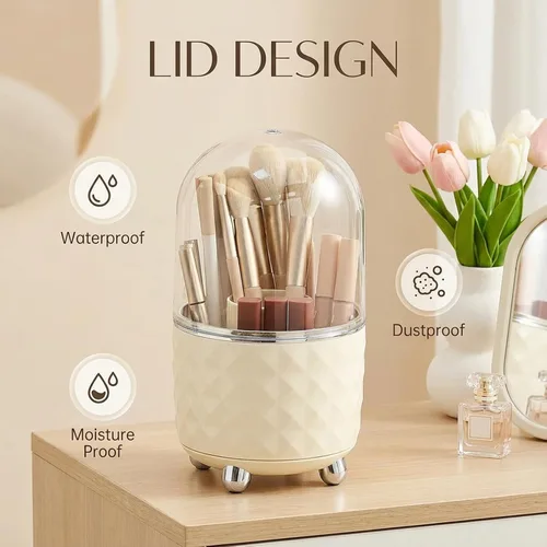 Miniatura 2 de Organizador de brochas de maquillaje blanco, organizador de brochas de maquillaje giratorio de 360°, 5 ranuras para cosméticos, esmalte de uñas