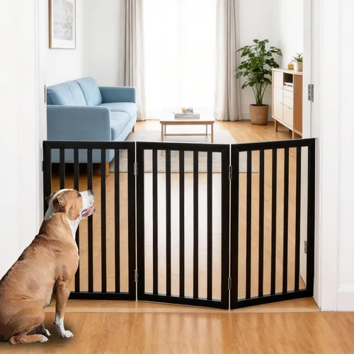 Miniatura 38 de Puerta para perros para interiores, valla independiente para perros, para la casa, puertas, pasillos o escaleras, puerta para mascotas plegable