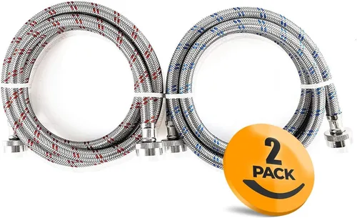 K&J Premium Paquete de 2 mangueras de acero inoxidable para lavadora de 4 pies a prueba de reventones, mangueras de suministro de agua fría y