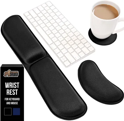 Miniatura 11 de GORILLA GRIP Reposamuñecas de teclado de espuma viscoelástica sedosa para computadora y mouse, almohadilla de soporte ergonómica para escribir, Negro