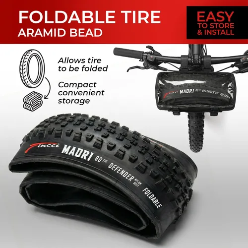 Miniatura 6 de Fincci Maori - Neumático de bicicleta plegable de 29 x 2.25 pulgadas 57-622 60 TPI con protección de nailon para bicicleta híbrida de montaña enduro