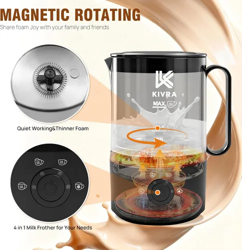 Miniatura 6 de KIVRA Espumador de leche y vaporizador de 11.8 fl oz Máquina de espuma fría de 4 modos para bebidas frías y calientes Espumador de leche