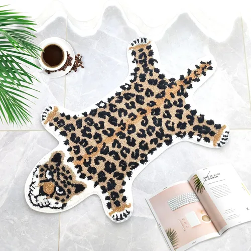 Miniatura 13 de Alfombra con estampado de leopardo, tapete de baño de leopardo rosa para baño, tapete de puerta de guepardo y tigre, antideslizante, tapete Rosa