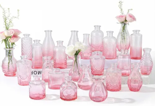 Miniatura 16 de Paquete de 12 jarrones de flores azules BEAHOT para decoración de boda, jarrón de cristal para decoración de mesa, jarrón pequeño para el hogar, día
